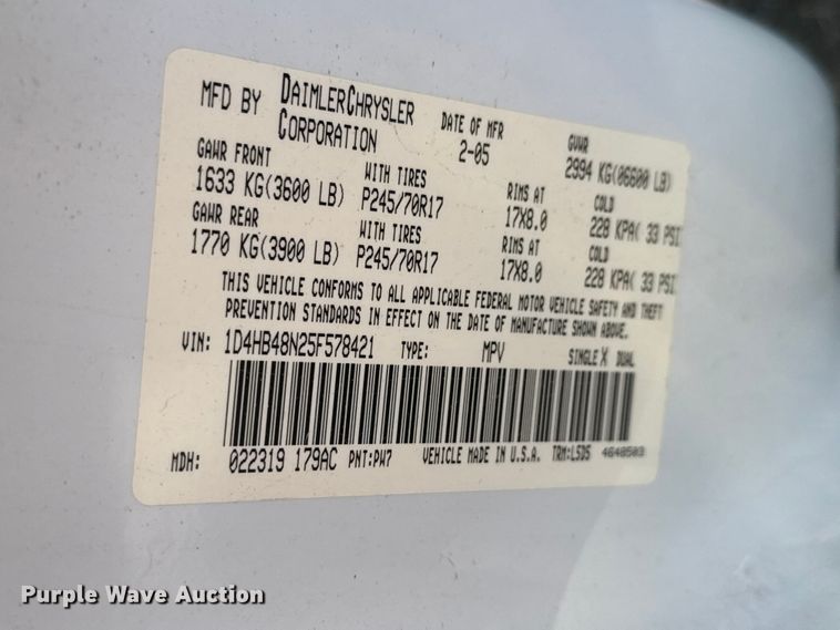 image for item ET1602 2005 Dodge Durango SUV