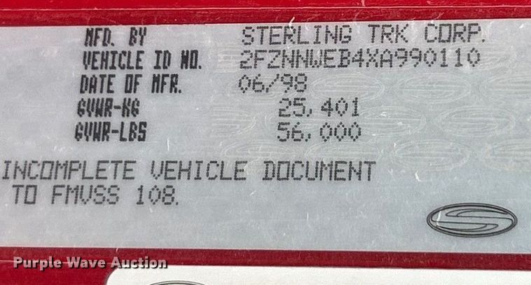 image for item ET6691 1999 Sterling Truck L9511 dump truck