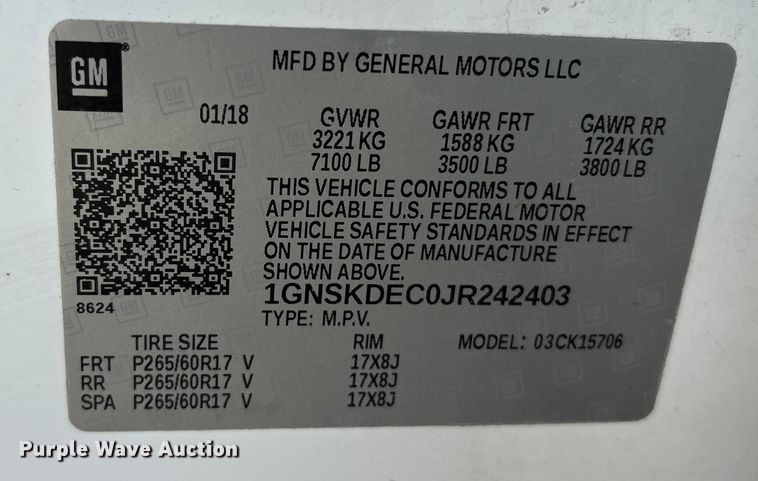 image for item EV2697 2018 Chevrolet Tahoe Police SUV