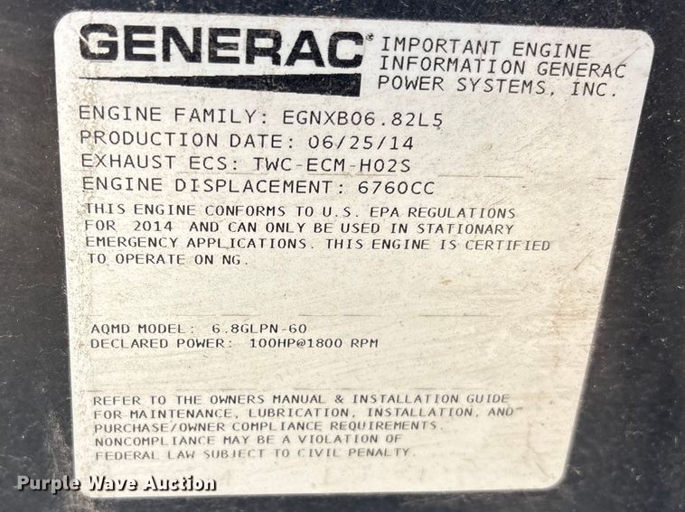 image for item EV2754 Generac SG0060KG036.8N18HPYYC generator