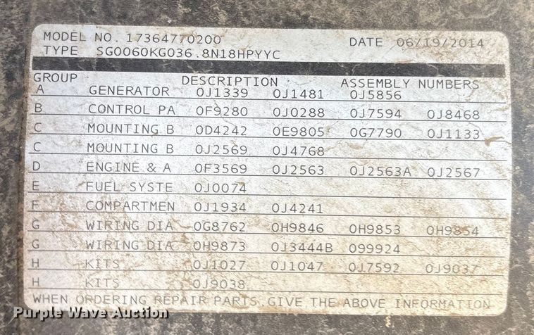 image for item EV2754 Generac SG0060KG036.8N18HPYYC generator