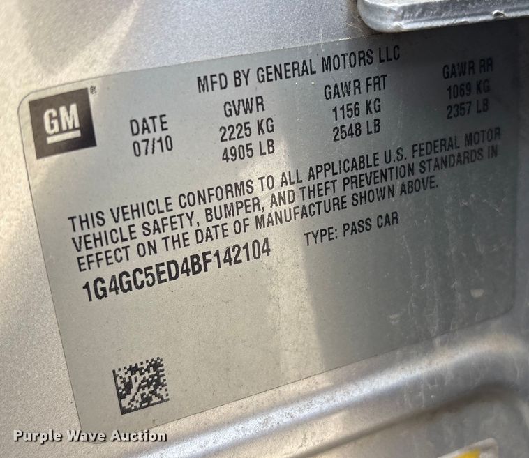 image for item EV2756 2011 Buick Lacrosse Sedan