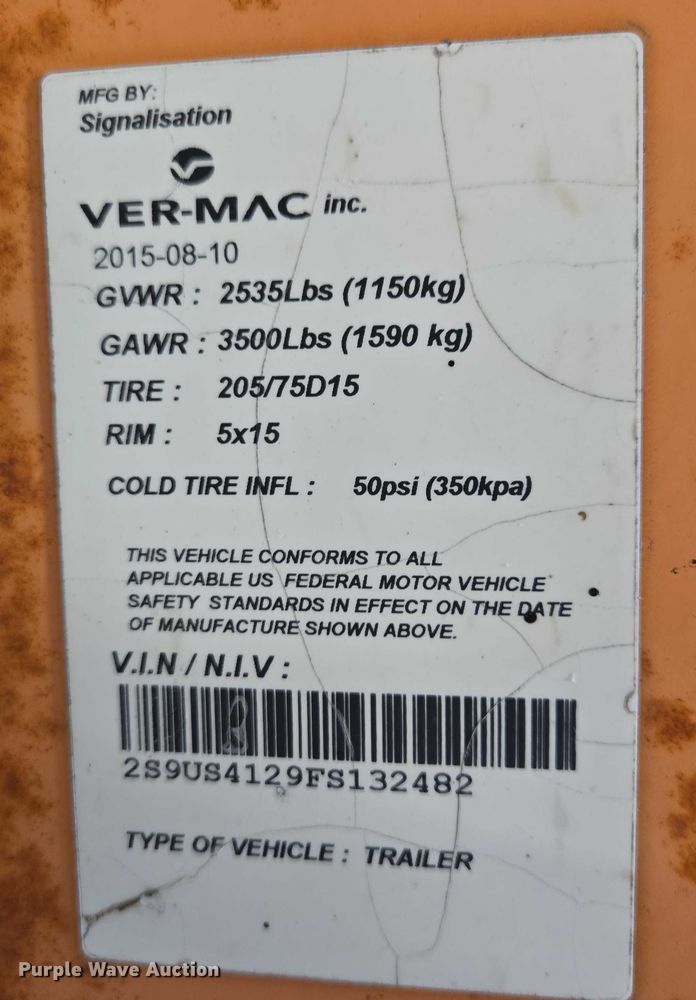 image for item EV5501 2015 Ver-Mac message board trailer