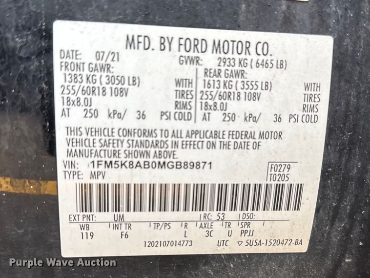 image for item FB0921 2021 Ford Explorer Police SUV