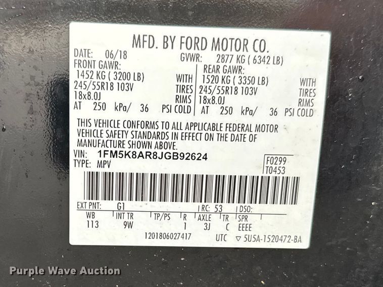 image for item FB0925 2018 Ford Explorer Police SUV