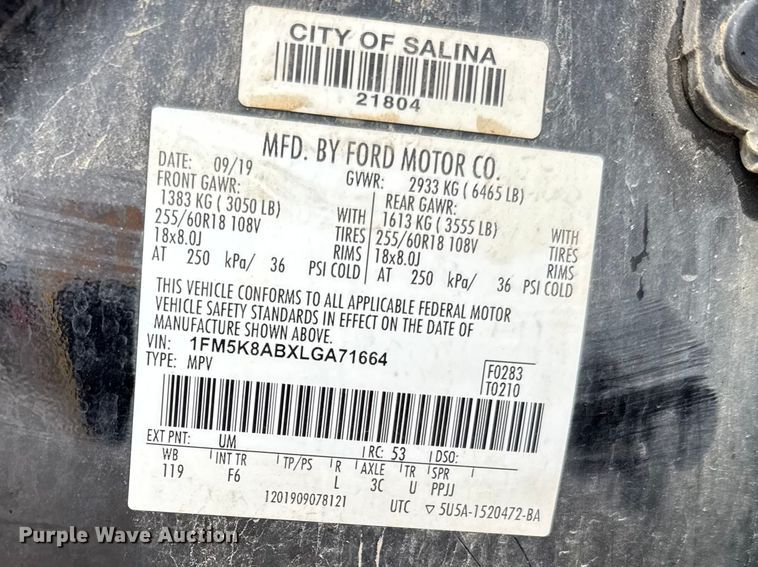 image for item FB0927 2020 Ford Explorer Police SUV