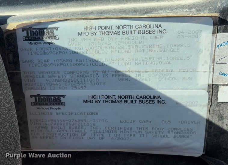 image for item FB3135 2008 Freightliner B2 school bus