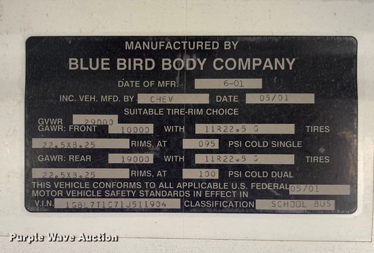 image for item FB3136 2001 Chevrolet Blue Bird school bus