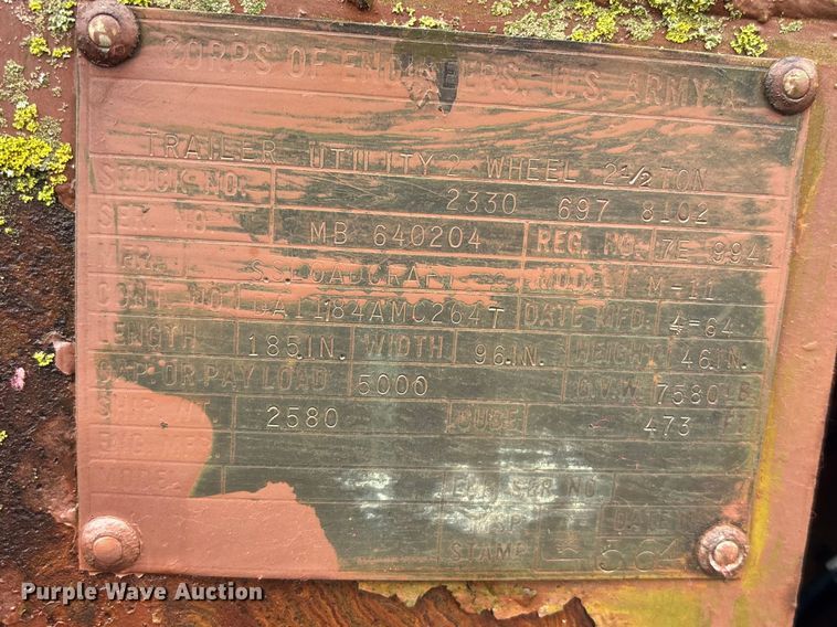 image for item FB3543 1964 SS LOADCRAFT M-11 utility trailer 