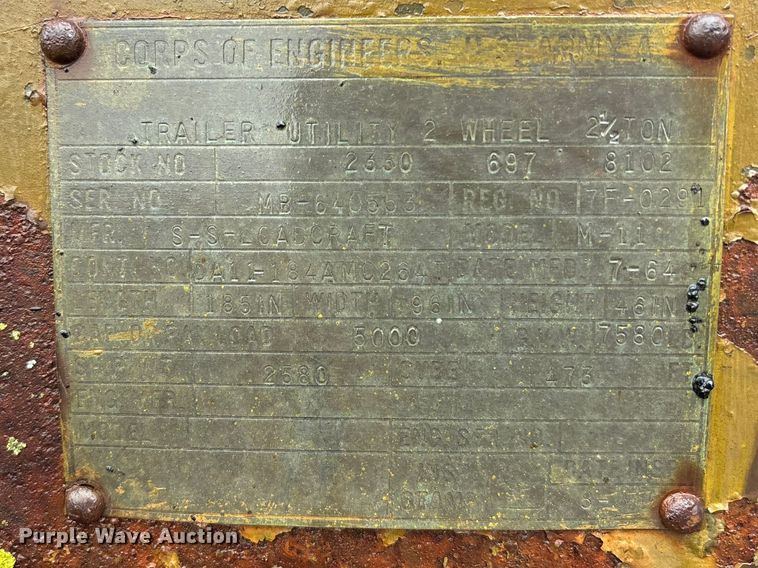 image for item FB3544 1964 SS LOADCRAFT M-11 utility trailer 