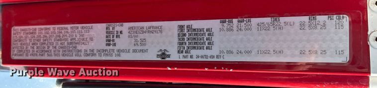 image for item FC5063 2000 American Lafrance Eagle ladder fire truck