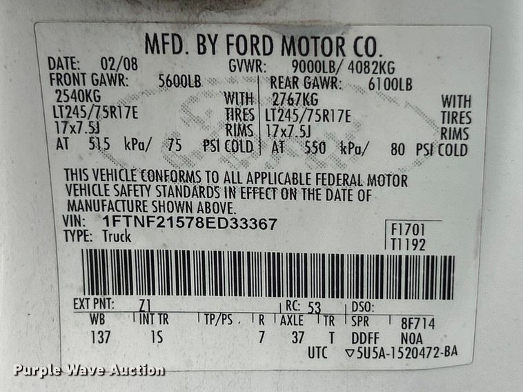 image for item FC5118 2008 Ford F250  Super Duty flatbed pickup truck