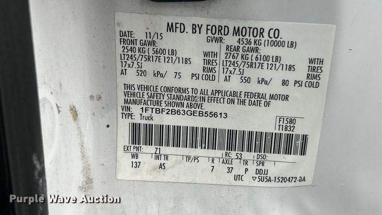 image for item FC5123 2016 Ford F250 Super Duty utility bed pickup truck