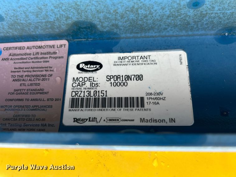 image for item FC5126 2014 Rotary SPOA10N700 automotive lift
