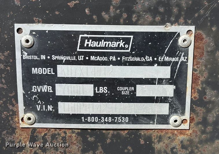 image for item FG0108 2001 Haulmark KD7X14WT2 enclosed cargo trailer