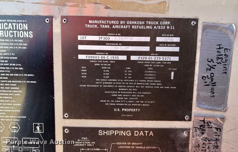 image for item FG0109 1990 Oshkosh pumper fire truck