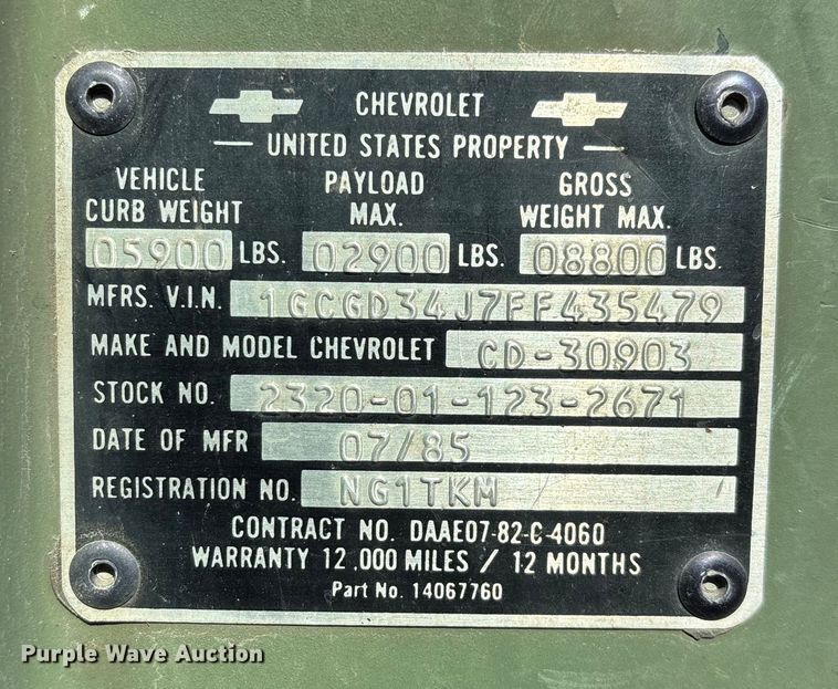 image for item FG0112 1985 Chevrolet CD-30903 flatbed pickup truck