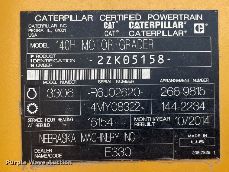 image for item FG2707 2000 Caterpillar 140H motor grader
