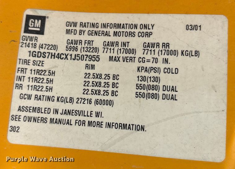 image for item FG2711 2001 GMC C8500 dump truck