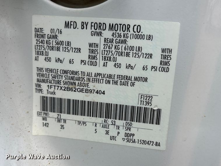 image for item FG2723 2016 Ford F250 Super Duty Ext. Cab pickup truck