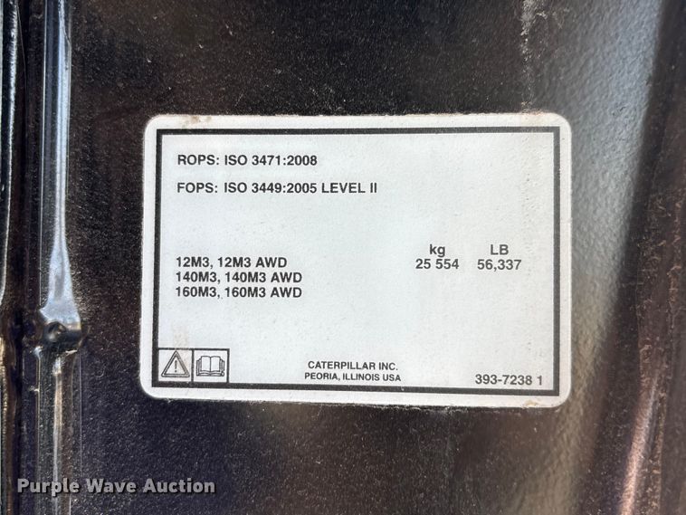 image for item FG2726 2018 Caterpillar 12M3 AWD motor grader