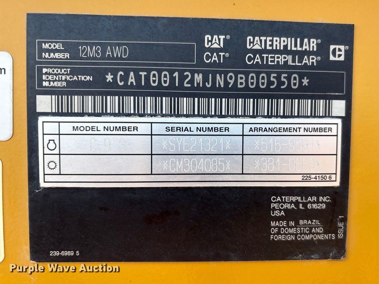 image for item FG2726 2018 Caterpillar 12M3 AWD motor grader