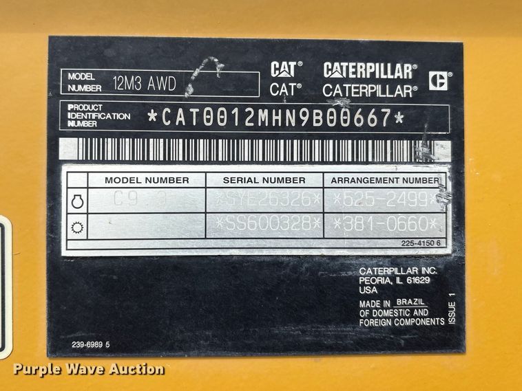 image for item FG2727 2018 Caterpillar 12M3 AWD motor grader