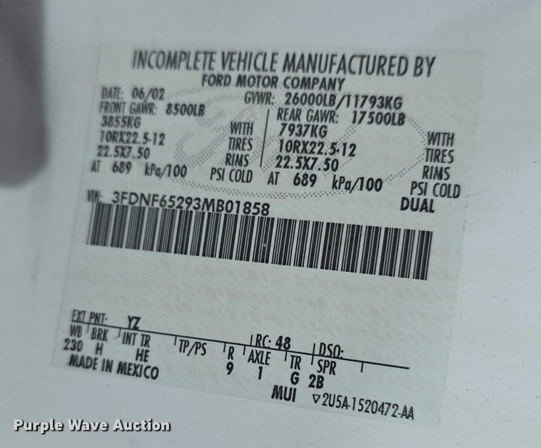 image for item FI0893 2003 Ford F650 Super Duty dump truck