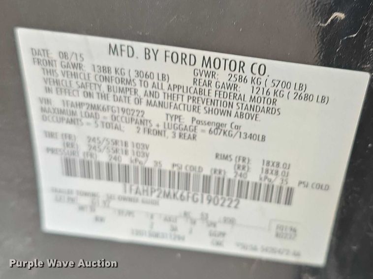 image for item FI0914 2015 Ford Taurus Police interceptor 