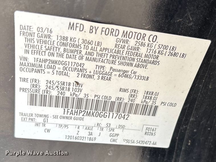 image for item FI0927 2016 Ford Taurus Police Interceptor 