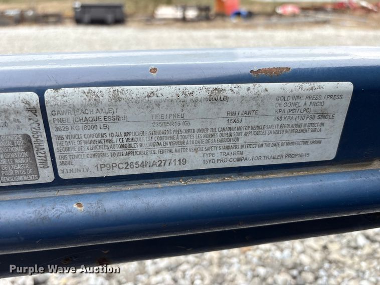 image for item FK1245 2017 Pro-Tainer Pro-Pactor-15 compactor trailer