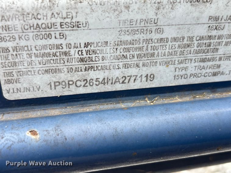 image for item FK1245 2017 Pro-Tainer Pro-Pactor-15 compactor trailer