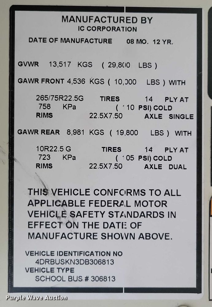 image for item NK9823 2013 IC PB105 school bus