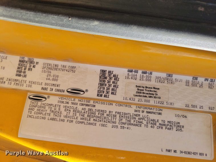 image for item NK9859 2007 Sterling L9500 dump truck