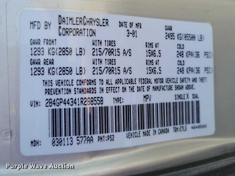 image for item NK9862 2001 Dodge Grand Caravan van