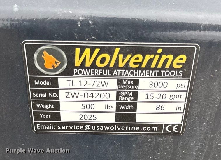 image for item DZ4344 2025 Wolverine skid steer tiller