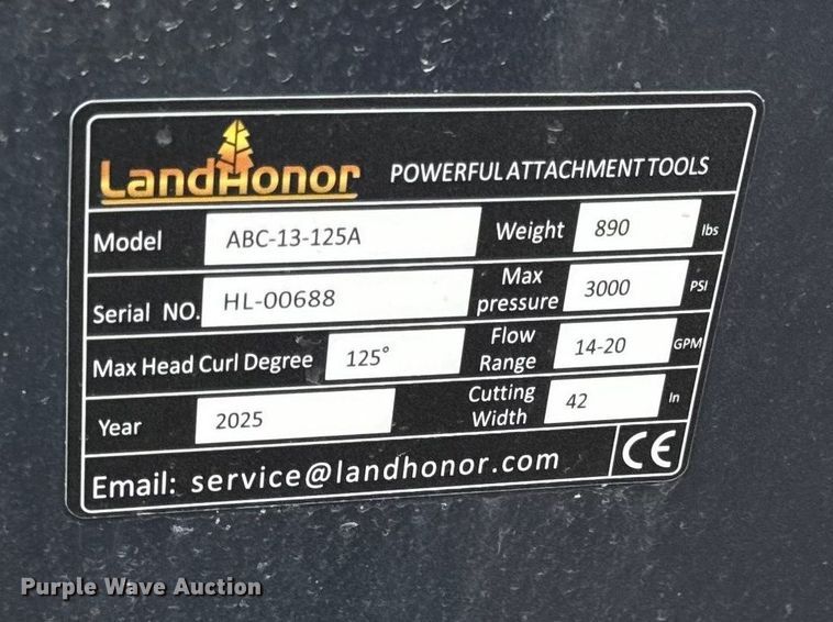 image for item DZ4359 2025 Land Honor ABC-13-125A skid steer boom mower