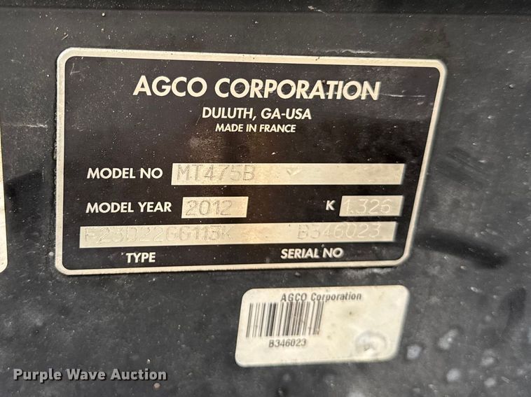 image for item ER0458 2012 Challenger MT475B MFWD tractor