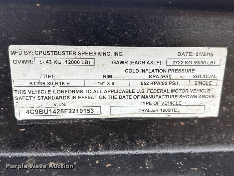 image for item ET1649 2015 Crustbuster Speed King Inc. 160 R 90888900 seed tender