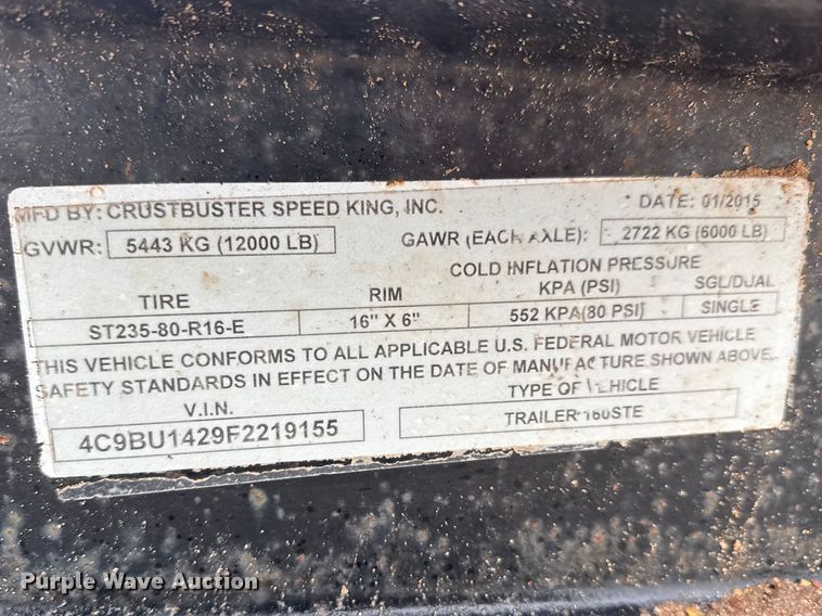 image for item ET1652 2015 Crustbuster Speed King Inc. 160 PT 90882100 seed tender
