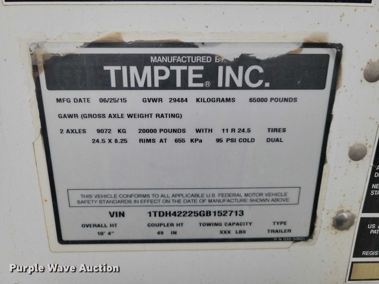 image for item NK9849 2016 Timpte grain trailer