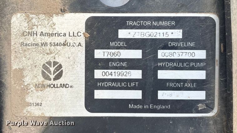 image for item YA2614 2007 New Holland T7060 MFWD tractor