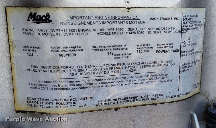 image for item BI9759 2014 Mack CXU semi truck