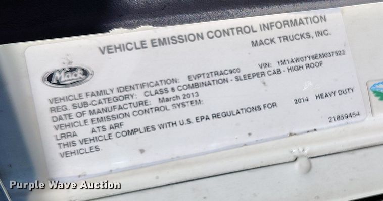 image for item BI9759 2014 Mack CXU semi truck