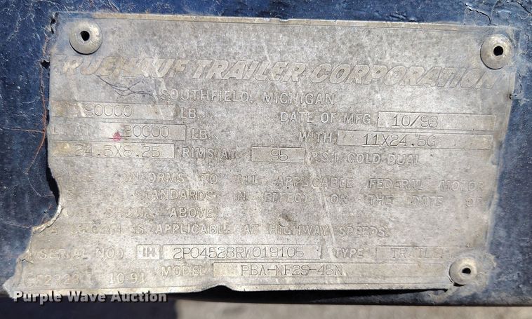 image for item BI9762 1994 Fruehauf PBA-NF2S-45N flatbed trailer