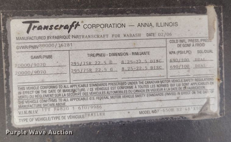 image for item BI9763 2006 Transcraft SF-650H S2 flatbed trailer