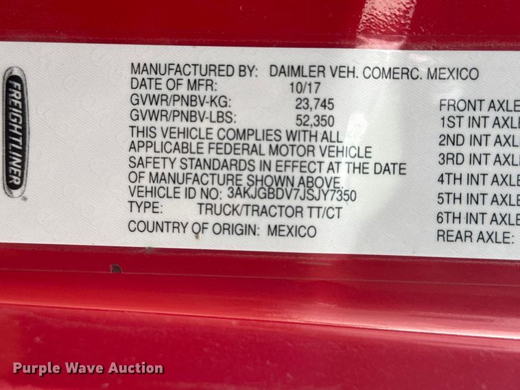 image for item DQ4370 2018 Freightliner Cascadia semi truck