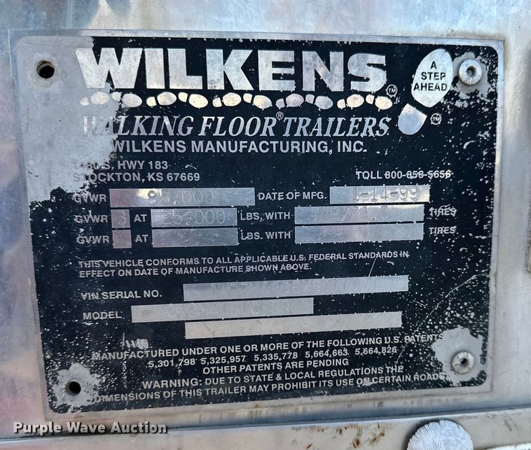 image for item DV0800 1999 Wilkens OK2MA16TCFSR walking floor trailer