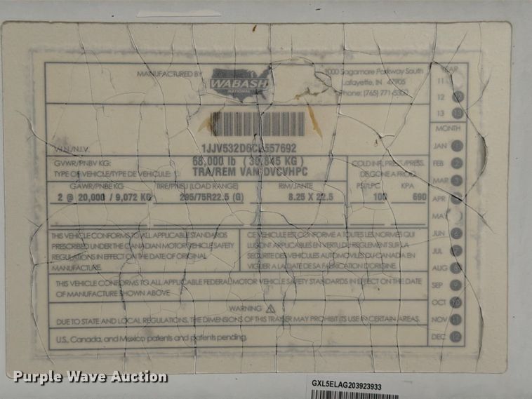 image for item DX5906 2012 Wabash dry van trailer