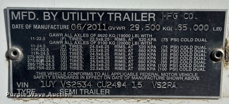 image for item DZ5129 2012 Utility refrigerated van trailer